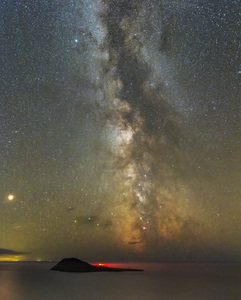 Milkway and Mars over Ynys Enlli